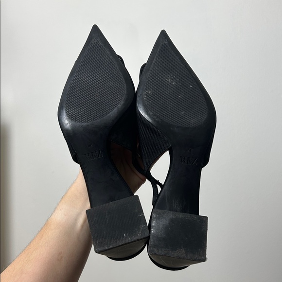 Zara Black Pointed Slingback Heels - Picture 4 of 5